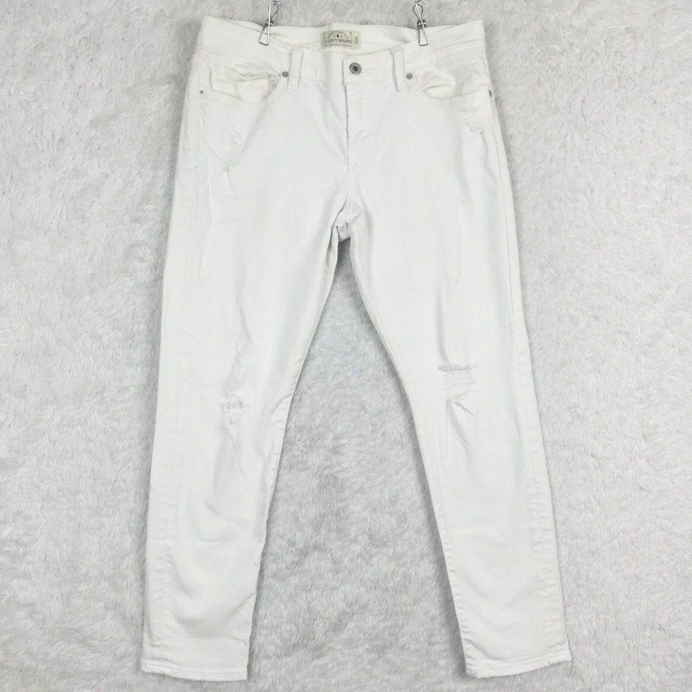 Lucky Brand Womens Jeans Sienna Slim Boyfriend White Denim Distressed Mid Rise 8